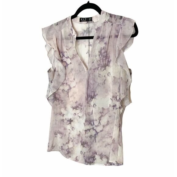 PIT Amsterdam Women’s Sheer Sleeveless Abstract Ruffle Blouse Top US Size 2 - Picture 3 of 5
